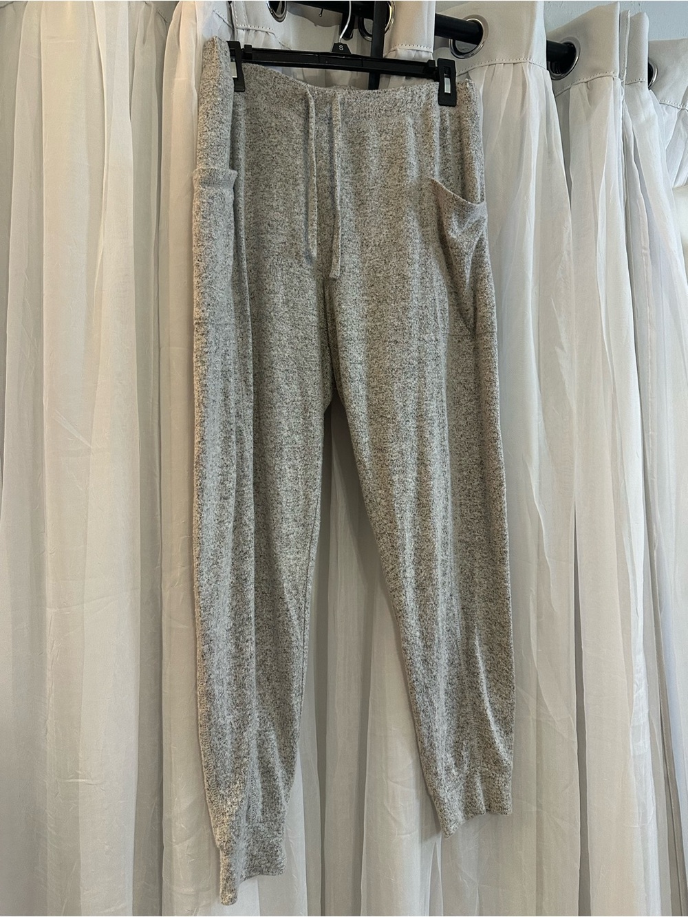 Hippie Rose Women’s Gray Knit Jogger Pants with pockets.